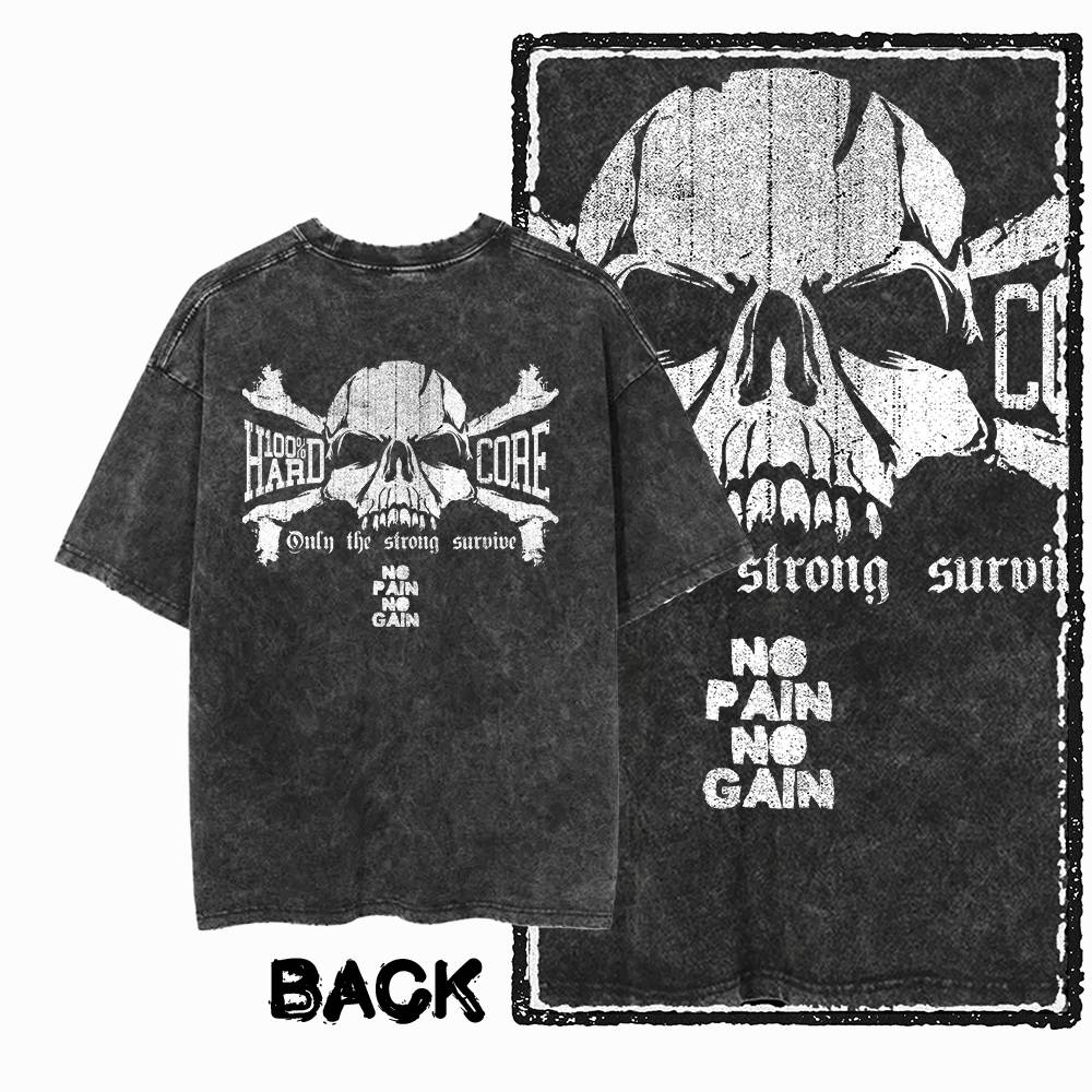 G Back Print Acid Washed Cotton Unisexs Cool Gym Skull Graphic Tshirt   Streetwear Big Size Oneck Unisexs Tee Tshirt