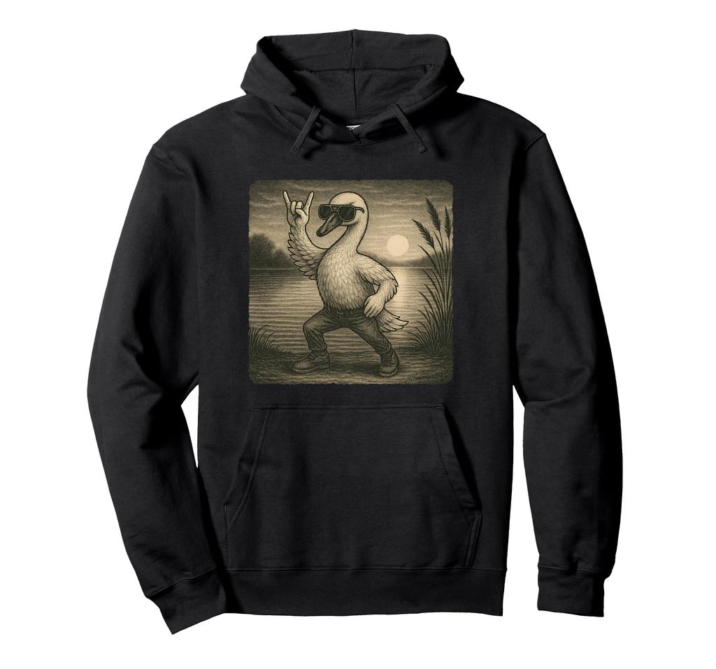 Swan Rock Horns Up Hoodie Sunglasses, Music, Funny, Retro,
