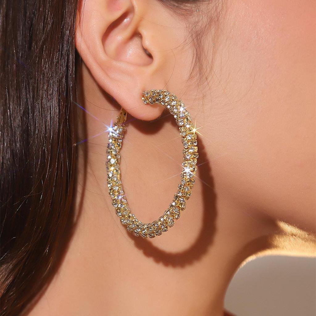 Luxury Rhinestone Hoop Earrings: Simple, Fashionable, and Exaggerated Design for Women