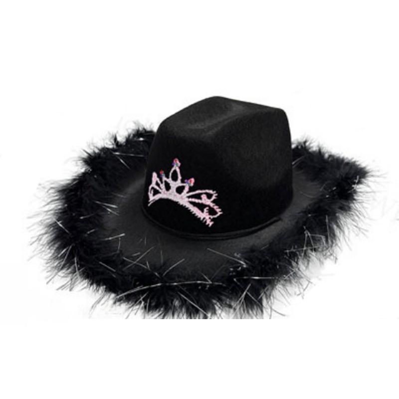 Rosa Stoff-Cowboyhut mit Sternverzierungen und leuchtender Krone für Partykleidung und Geschenke