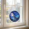 Acrylic Puzzle Sun Catcher Window Hanging Decoration 2D Circular Design Featuring Wolf Howling At Moon with Forest Background
