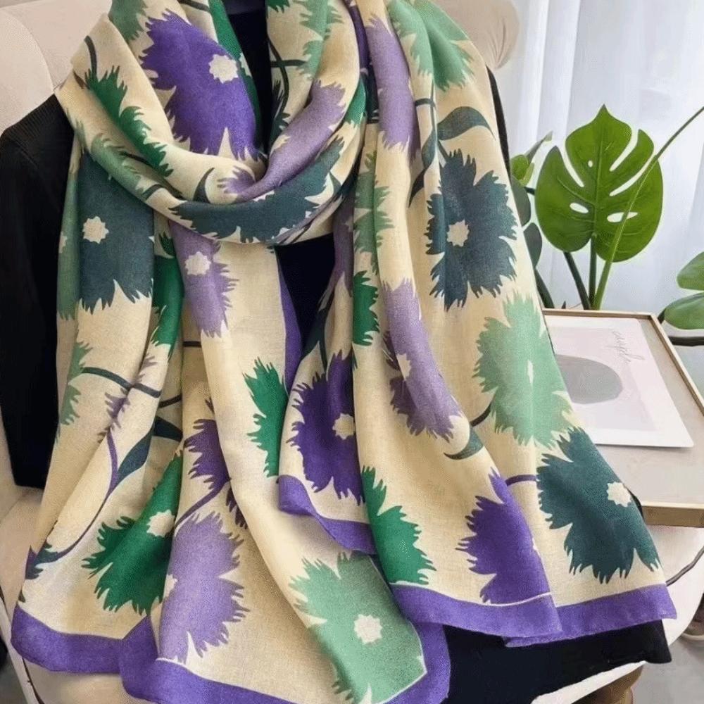 Cotton Linen Floral Scarf Shawls Korean Style Luxury Silk Scarf Thin Women Hijab Shawls  Lady
