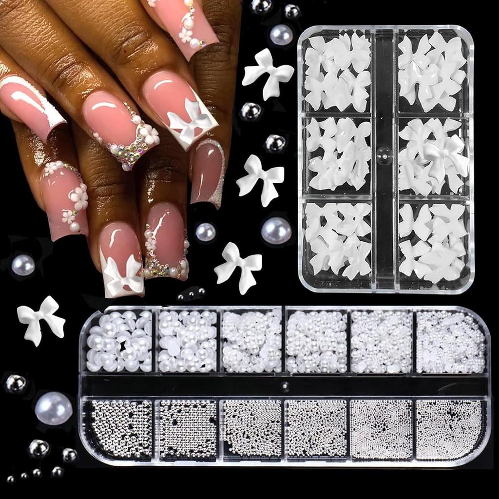 Nail Art Resin Bow & Pearl Star Tweezers Set