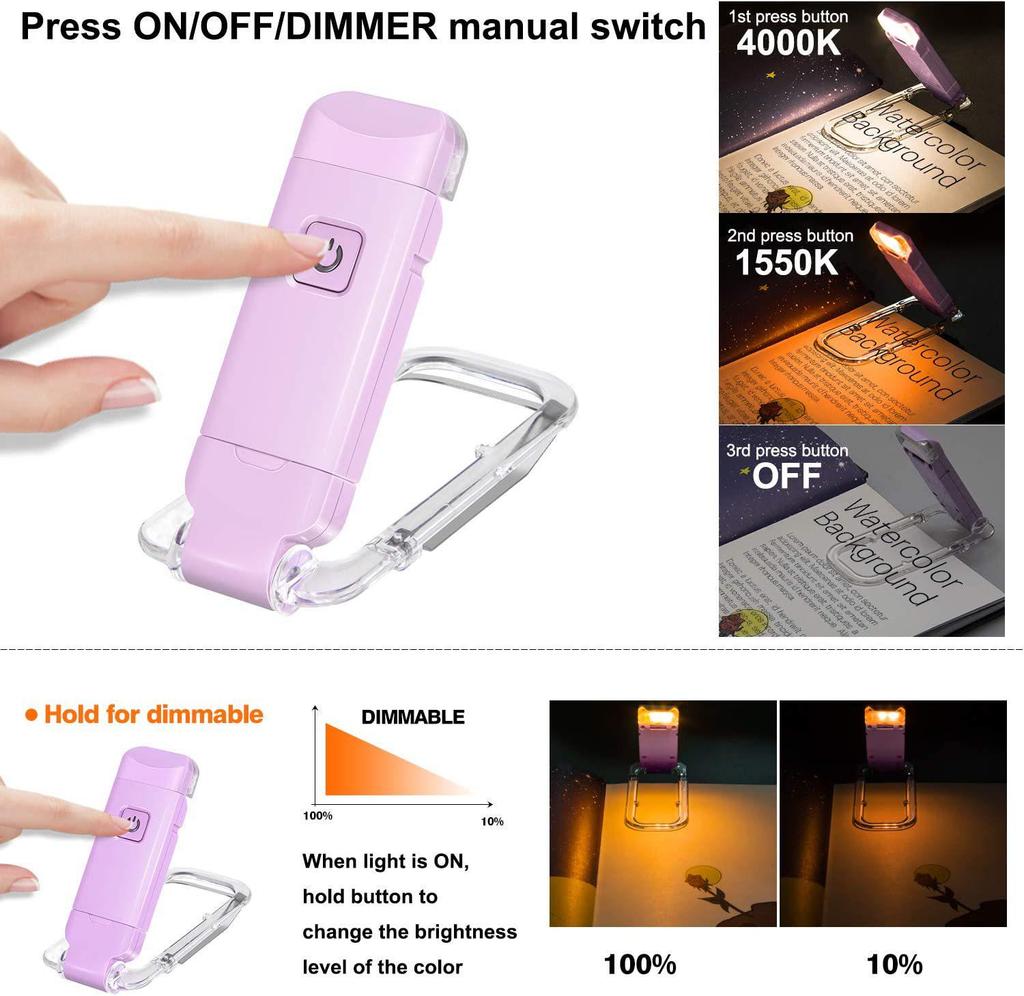 LED Mini USB Rechargeable Foldable Book Light - Portable, Eye-Protection Clip Lamp for Reading