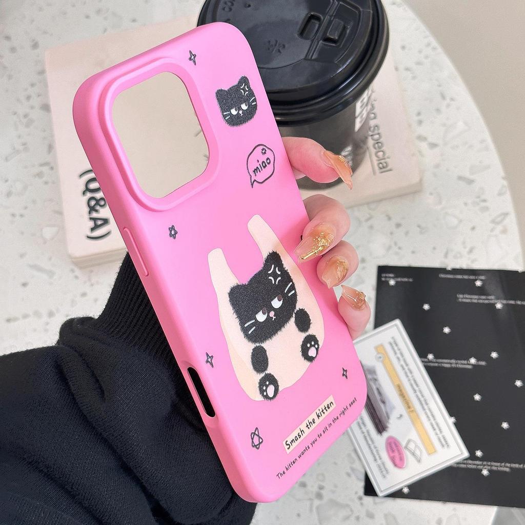Cartoon Niedliche Schwarze Katze Handyhülle für iPhone 15 iPhone 16 Pro Max
