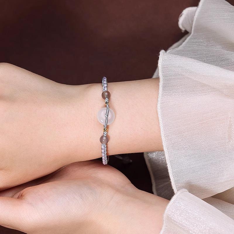 Peace Buckle Couple's Bracelet, Handmade Woven Bracelet for Women, Men's Braided Bracelet, Agate Chalcedony Jade Couple's Bracelet