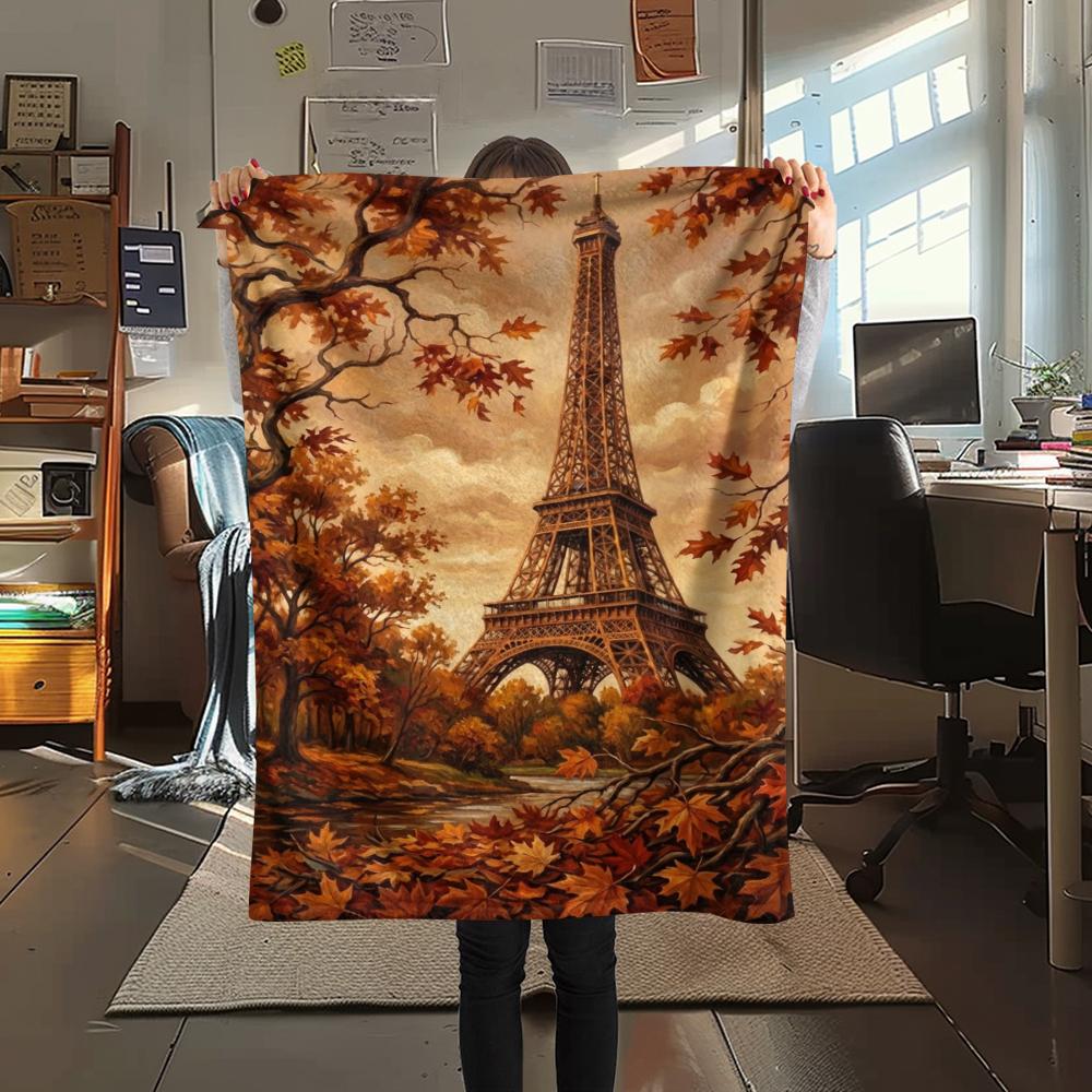 Paris Eiffel Tower Print Flannel Blanket, High quality Comfortable for All Seasons, Home Decor, Warmth and Comfort, Perfect for Christmas Gifts85