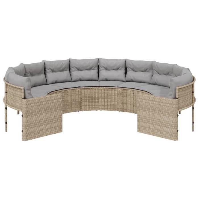 VidaXL Canapé de jardin avec coussins rond beige résine tressée, canapé d’extérieur, canapé de forme ronde, canapé de jardin 3318533