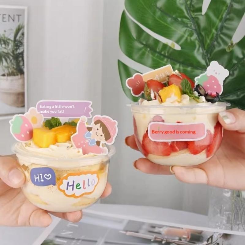 50Pcs Disposable Clear Plastic Cup With Hole Dome Lids Juice Salad Dessert Cups Ice Cream Birthday Wedding Camping Utensils