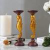 Custom Hand-Painted Golden Seahorse Polyresin Crafts Marine Animal Candlestick Holder for Home Decor Model Pattern