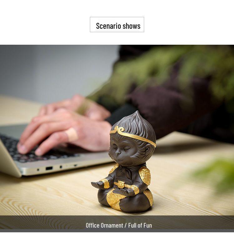 Zisha Ceramic Sun Wukong Tea Pet - Great Sage Monkey With Tea Set, Home Decoration, Auspicious Clouds, Attracting Wealth.