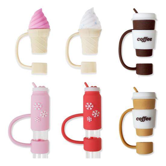 1 sada potahu na brčko Kreslená sada silikonového víčka na brčko odolná proti stříkající vodě prachotěsná zátka na zakončení slámy pro ozdobu poháru