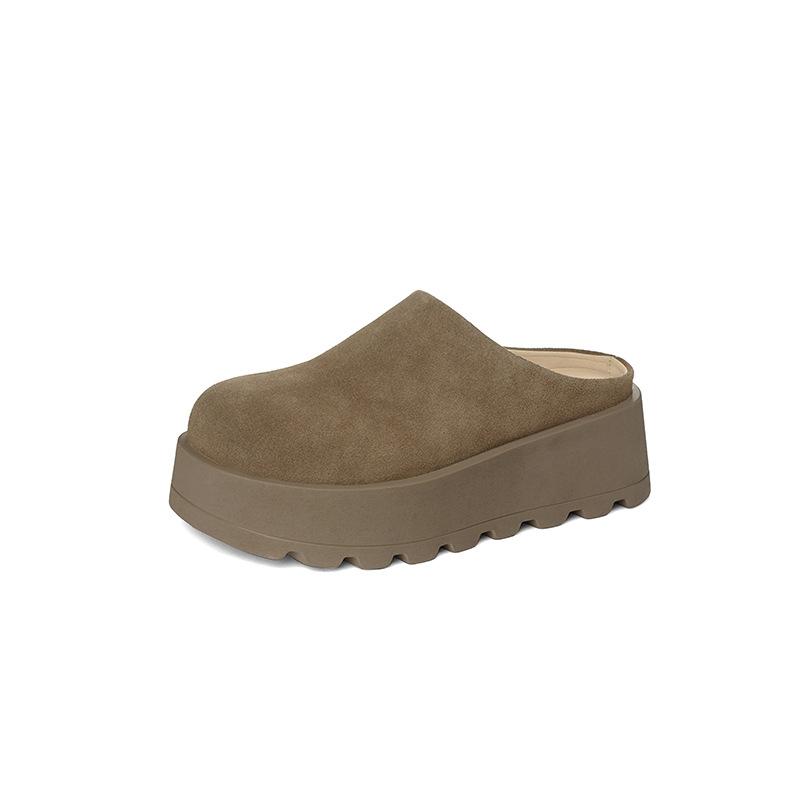 Retro genuine leather Haken half slippers for women's outdoor wear 2025 new thick soled anti slip toe toe shoes