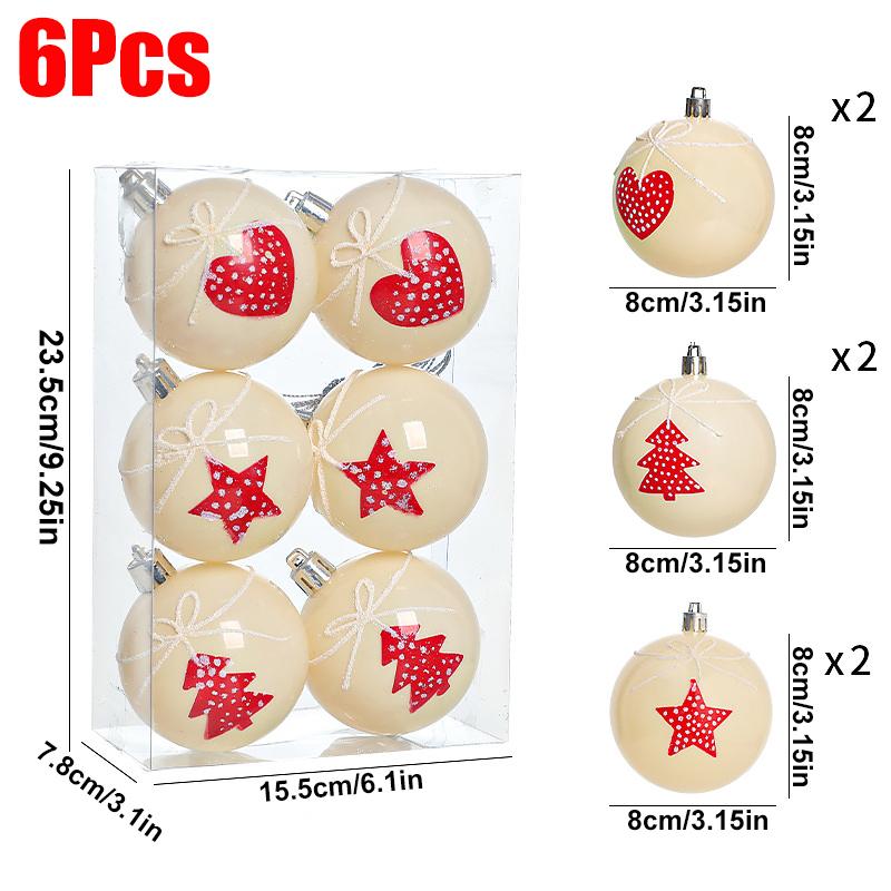 Christmas Home Decoration Cute Bow Design New Year Decoration Heart Pattern Exquisite Christmas Decorations Sweet Style 6PCS