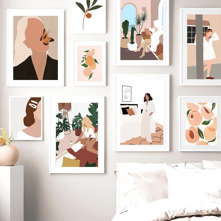 

Абстрактное растение с фруктами и листьями для девочек, винтажные постеры на скандинавскую тему и принты, настенная живопись на холсте, настенные панно для декора гостиной