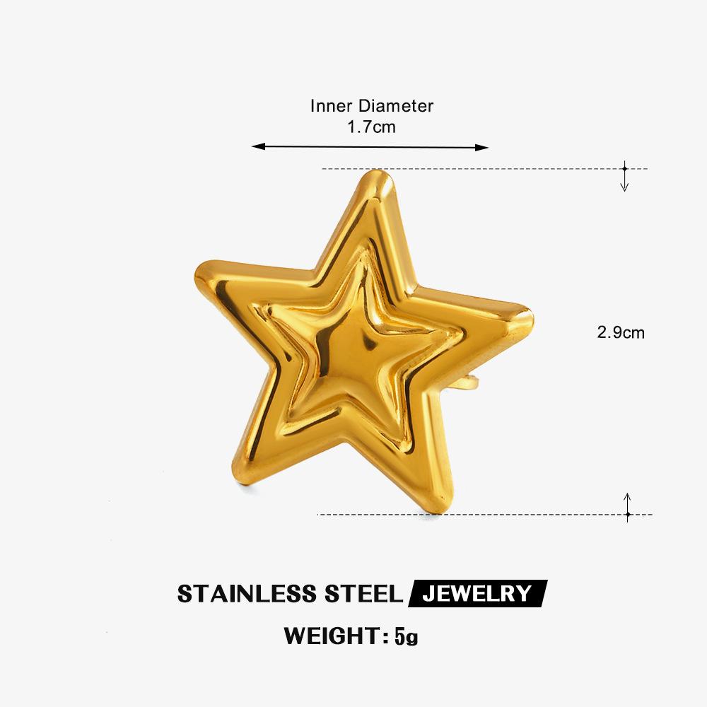 Minimally Designed Five Pointed Star Gold-Plated Ring Designer Neutral Zircon Popular Star Opening Stainless Steel Rings resizable