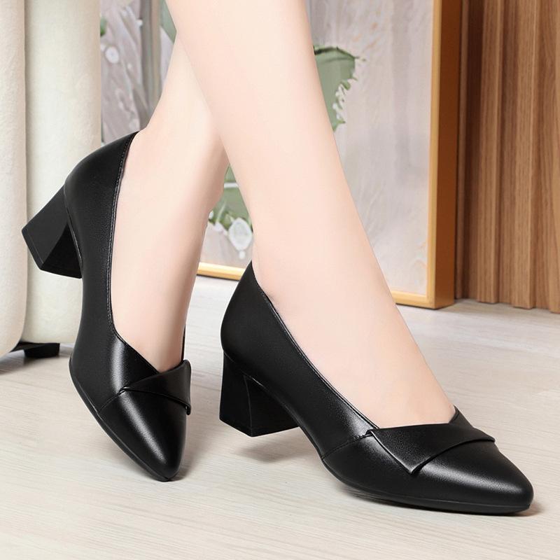 pointed single shoes for women, new in spring and autumn, comfortable soft soles for leather shoes, women's shoes for work and work shoes