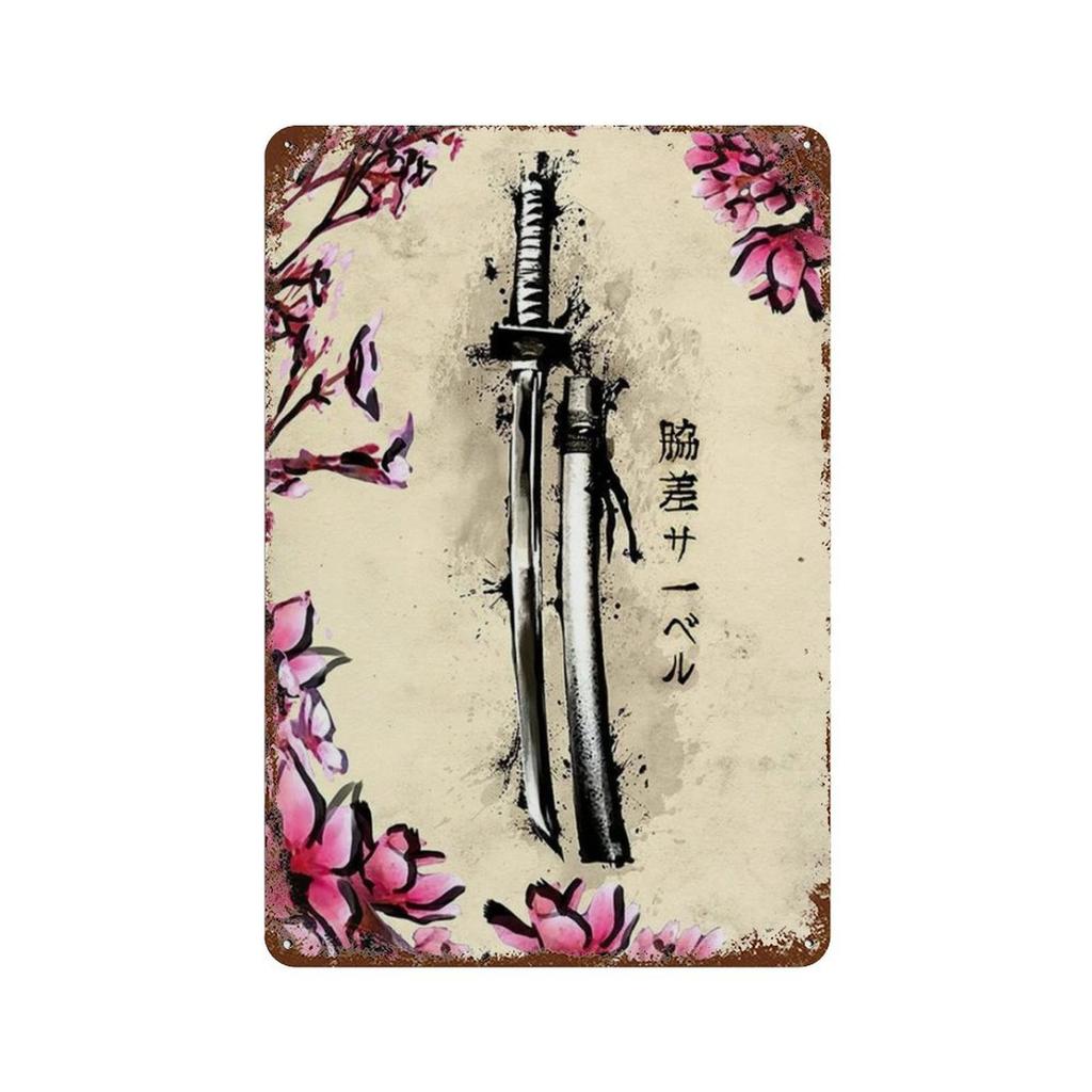 Japonský samuraj kovové plechové cedule Nástěnné umění Postavy Plakáty Dekor Home Room Decorating Picture for Bar Living Room