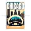 Chicago Skyline Colorful Illustration Metal Plaque Personalized Living Room Custom Funny Custom Tin Sign Poster