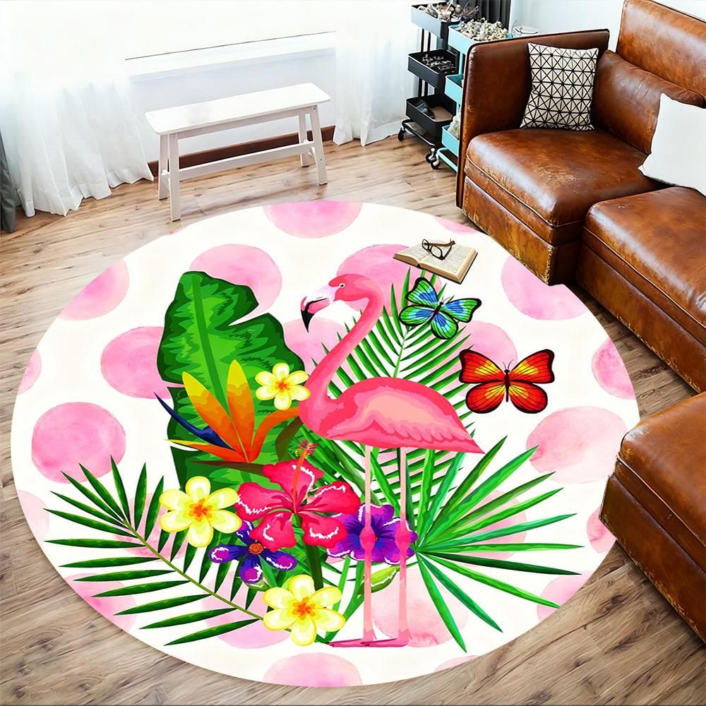 1pc Flamingo Tropical Round Chair Mat Office Area Rug - Non-Slip, Floor Mat for Office, Bedroom, Ideal Home Decor Gift C0112007