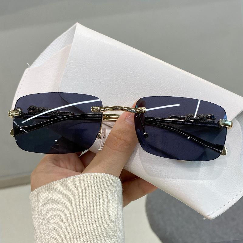 Vintage Leopard Head Square Sunglasses Unisex Rimless Sunglasses Marine Piece Glasses