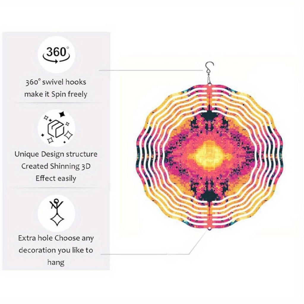 Vintage-Infinite Rotation Windmill – Pixel Mosaic Openwork Design with Neon Accents, Wind-Powered Outdoor Hanging Decor for Patio, Garden & Yard