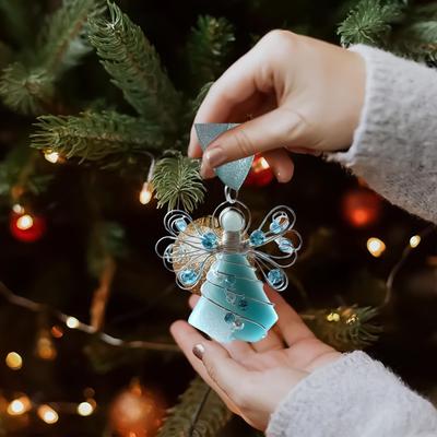 6pcs Sea Glass Decor Angel Coastal Pendant 2D Flat Acrylic Christmas Tree Hangable Decorations For Home Workplace Living Room