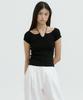 LUCIR ZU Strap Neck Ribbed Knit Top (Black)