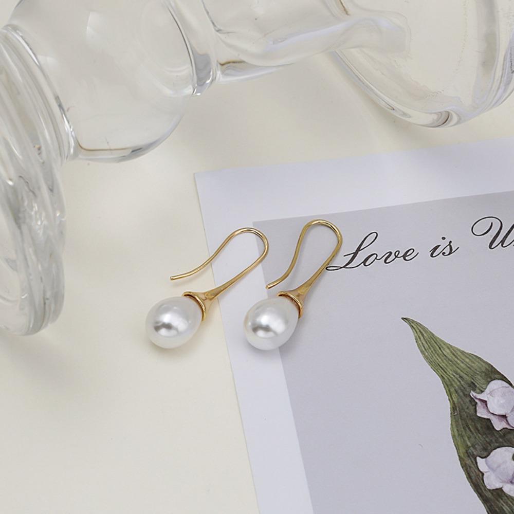 Pearl Dangle Earrings Gold Color Simple Style Classic Long Hanging Earring Personality Women's Party Jewelry