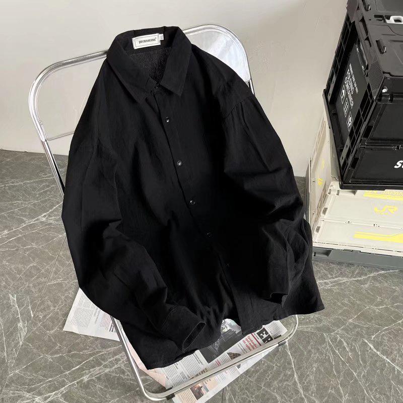 2023 Men's Hong Kong-Style Loose-Fit Splicing Long-Sleeved Shirt - New Spring Design