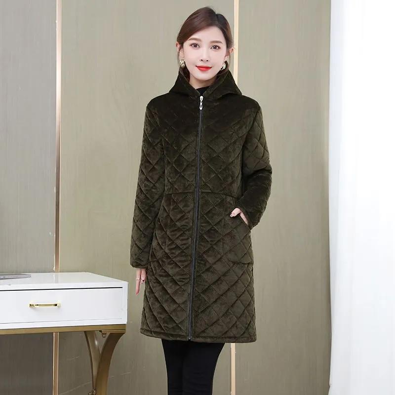 

Женский рабочий комбинезон Winter Plus Velvet утолщенный с капюшоном куртка средней длины теплая защитная одежда верхняя куртка XXXXL зелёный