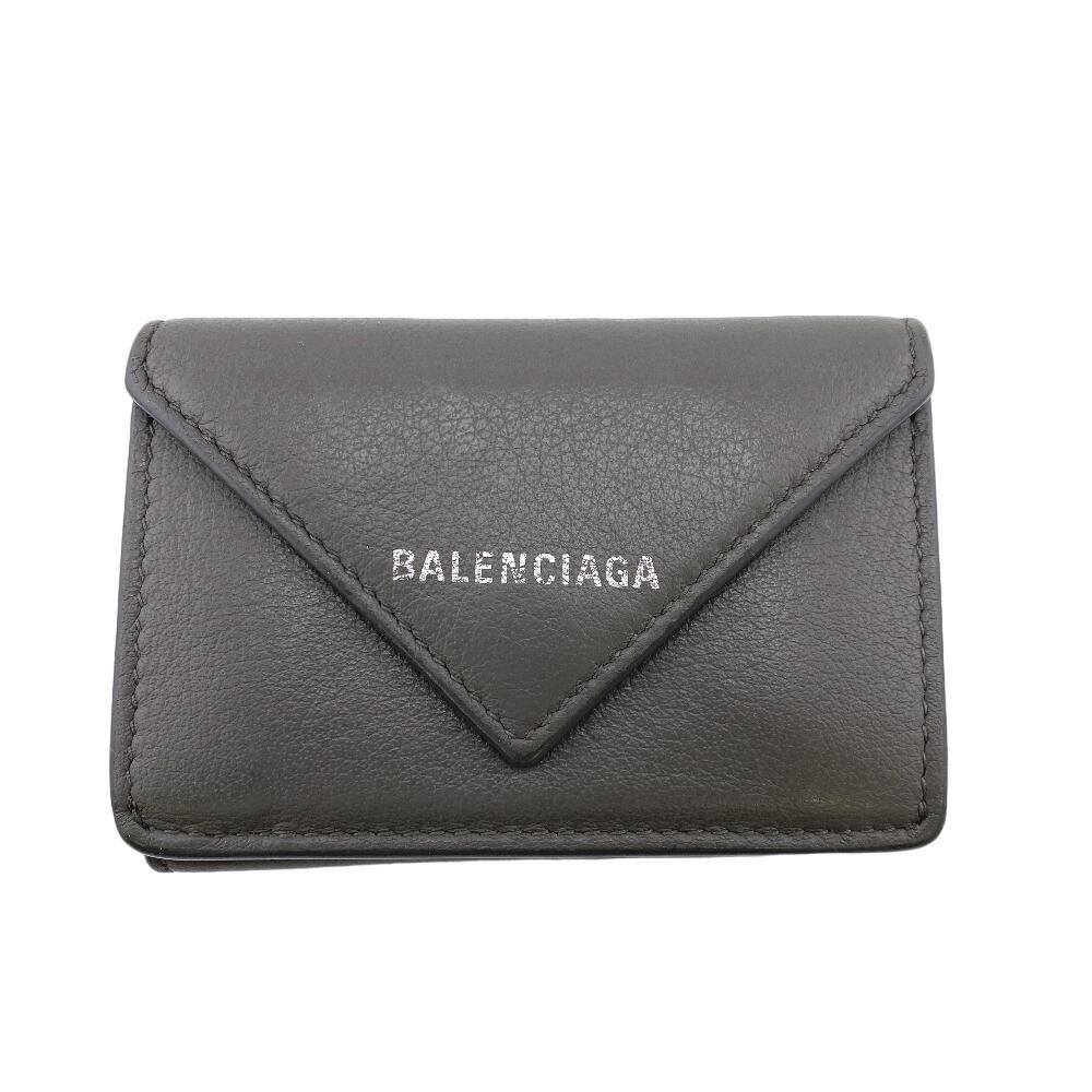 BALENCIAGA 391446 leather Paper mini Tri-fold wallet gray leather Women Used