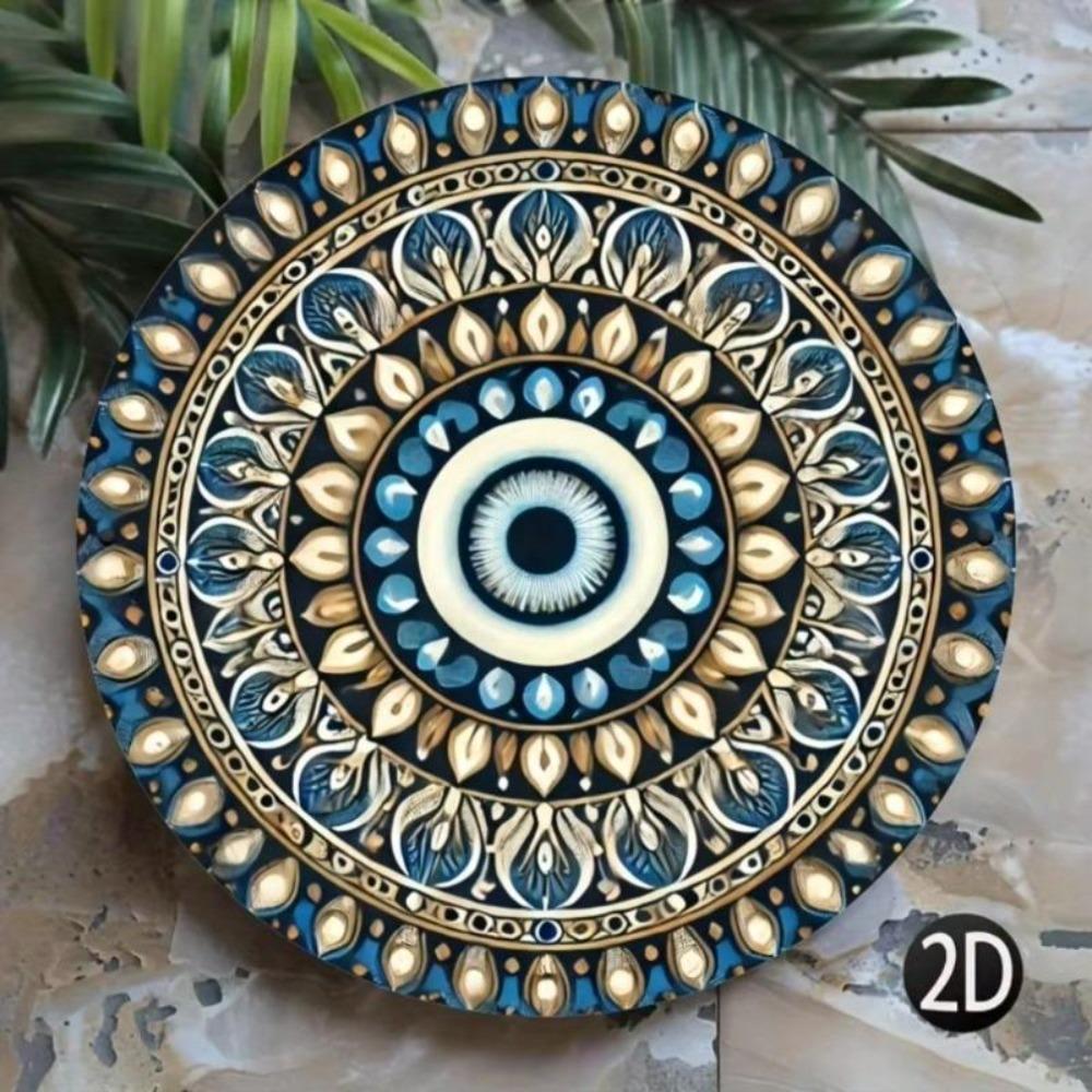 Artă de perete metalică Ochi Rău Vintage Albastru Auriu Semn de Fier Rezistent la Intemperii Decor Casă Birou Garaj Cadou Unic