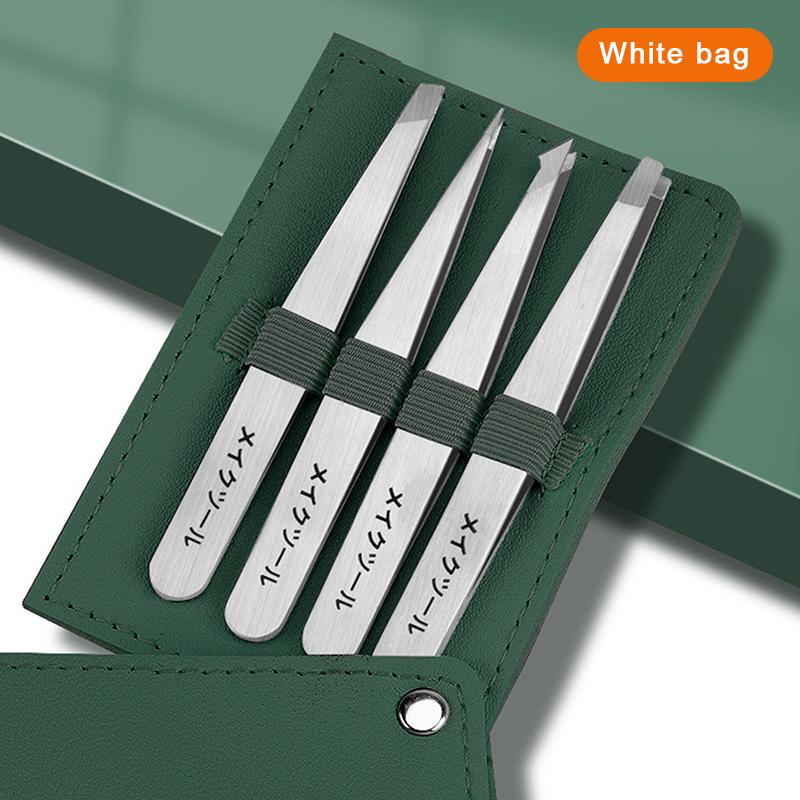 4Pcs Professional Eyebrow Tweezer Set Non-slip Grip Stainless Steel for Ingrown Hair Removal Women Daily Makeup Grooming