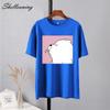Shellsuning Summer Cute Printed Cotton T Shirt Women Loose Short Sleeve Trend Tees Female Casual Streetwear All-match Basic Tops