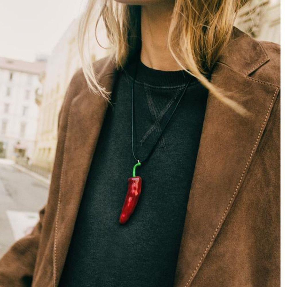 Boho Style Fashion Necklace Simple Metal Accessories Cute Red Pepper Pendant  Parties
