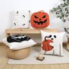 Spooky Halloween Pumpkin Embroidered Throw Pillow Covers Fluffy Looped Pumpkin Ghost Pattern Pillow Cover Pillowcase with Zipper
