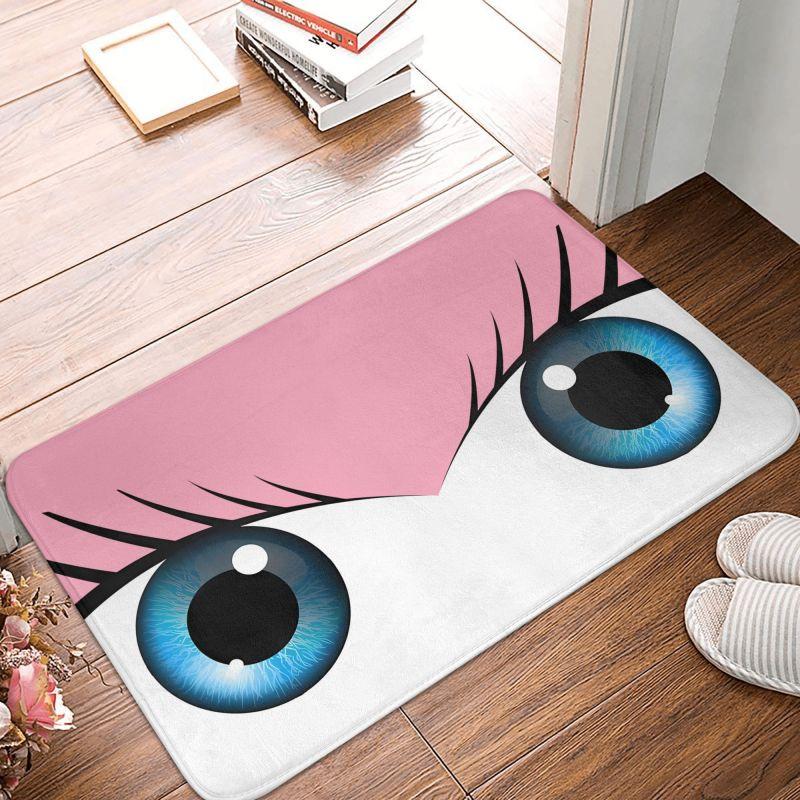 Cute Girl Eyes Print Welcome Door Mat Funny Non Slip Indoor Front Entrance Floor Mat Soft Flannel Rug for Bathroom Kitchen Porch