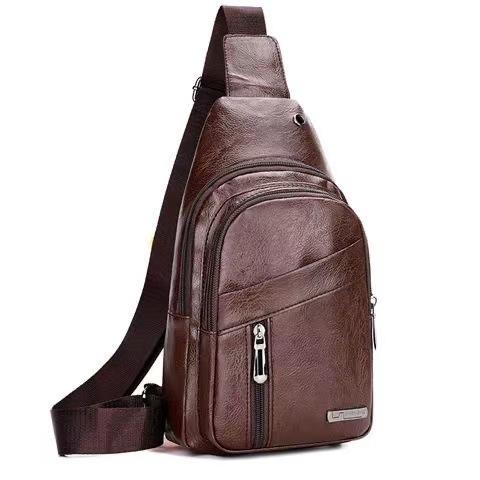 Herren PU-Leder Sling Bag Große Kapazität Brusttasche Lässige Crossbody-Umhängetasche Mehrere Taschen Reise-Tagesrucksack