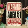 [No Trespassing UFO Decor Sign] [Popular Choice] Area 51 No Trespassing - Vintage UFO Sci-Fi Metal Sign Decor for Home, Bar