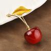 Fruit Cherry Brooch For Women With Artificial Crystal And Goldplated Leaf Design Fashion Accessory