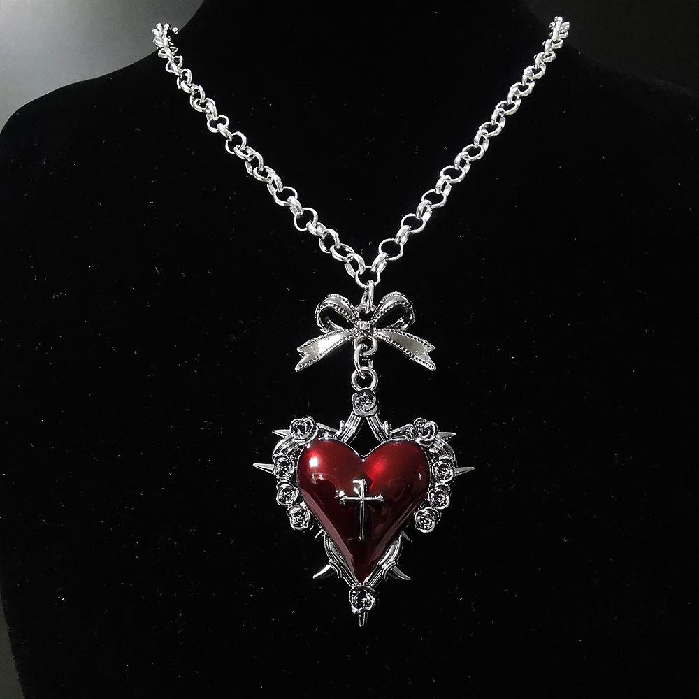 Vintage Gothic Heart Pendant Necklace for Women  Heart Cross Necklace Dark Punk Style Jewelry