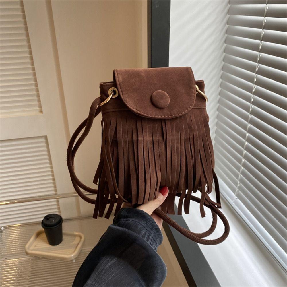 Retro Bohemian Shoulder Bag Nylon Tassel Shoulder Bag Bohemian Fringed Crossbody Bag  Messenger Bag