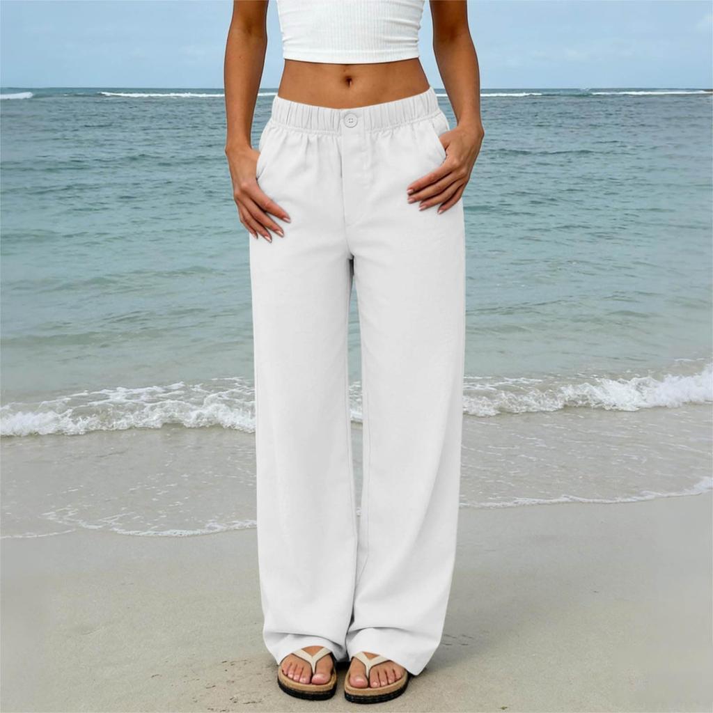 Women's Fashion High Waist Straight Leg Pants Loose Fit Color Casual Trousers for Everyday Wear
