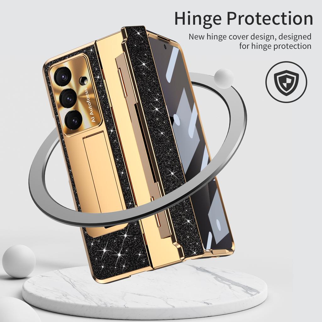 For Samsung Galaxy Z Fold7 5G Case with Kickstand Hinge Protection Rhinestone Glitter PC Phone Cover