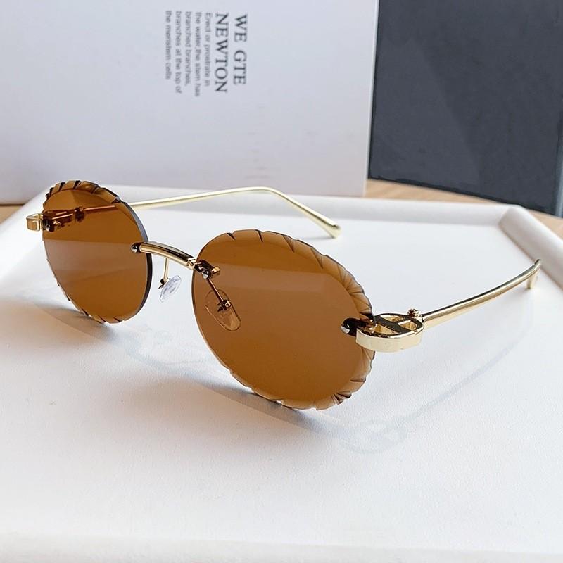 D House Elliptical Frameless Sunglasses With Pink Uv400 Protection For Travel And Fashion