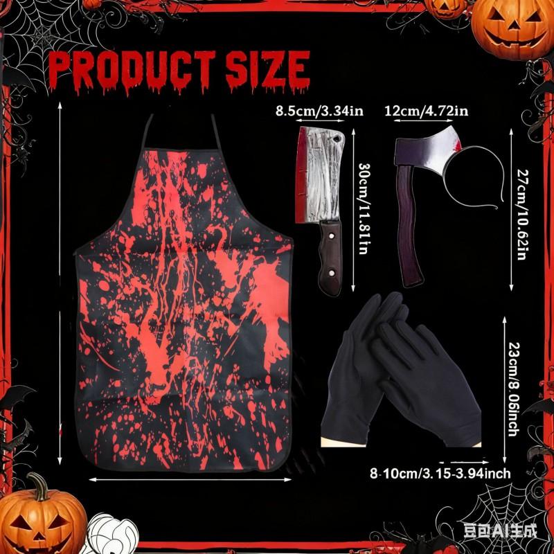 Horror Halloween Bloody Apron Costume Set Adult Cosplay Role Play Scary Butcher Outfit With Stained Design