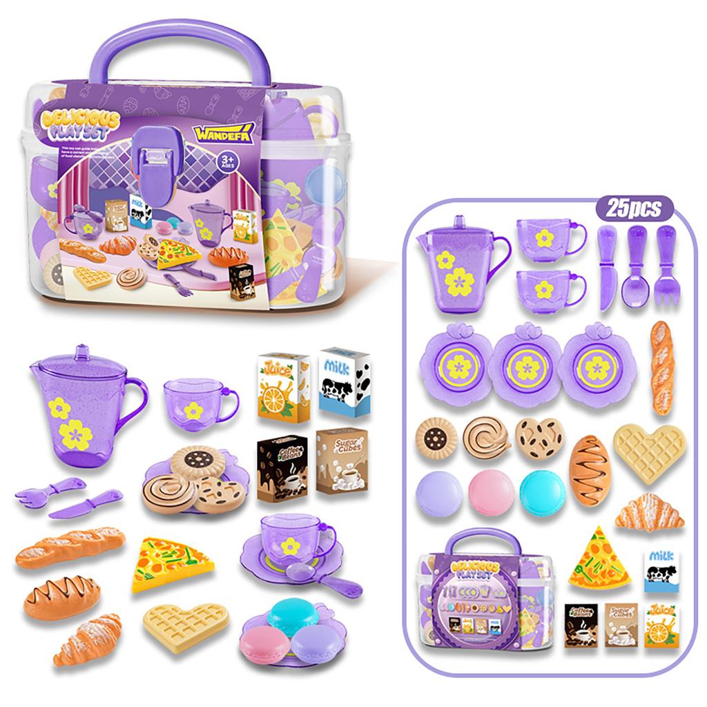 25Pcs Family Kitchen Utensils, Tea Set, Plaything For Kids Storage Box, Afternoon Tea, Desserts, Food, Children'S Set