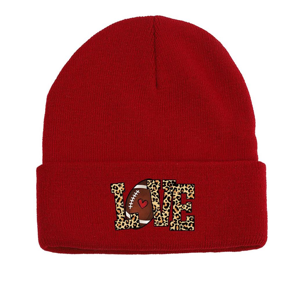 LOVE" Football Warm Knitted Hat Beanie, Skull Cap Warm Windproof Leisure Headwear Knitted Cap Beanie