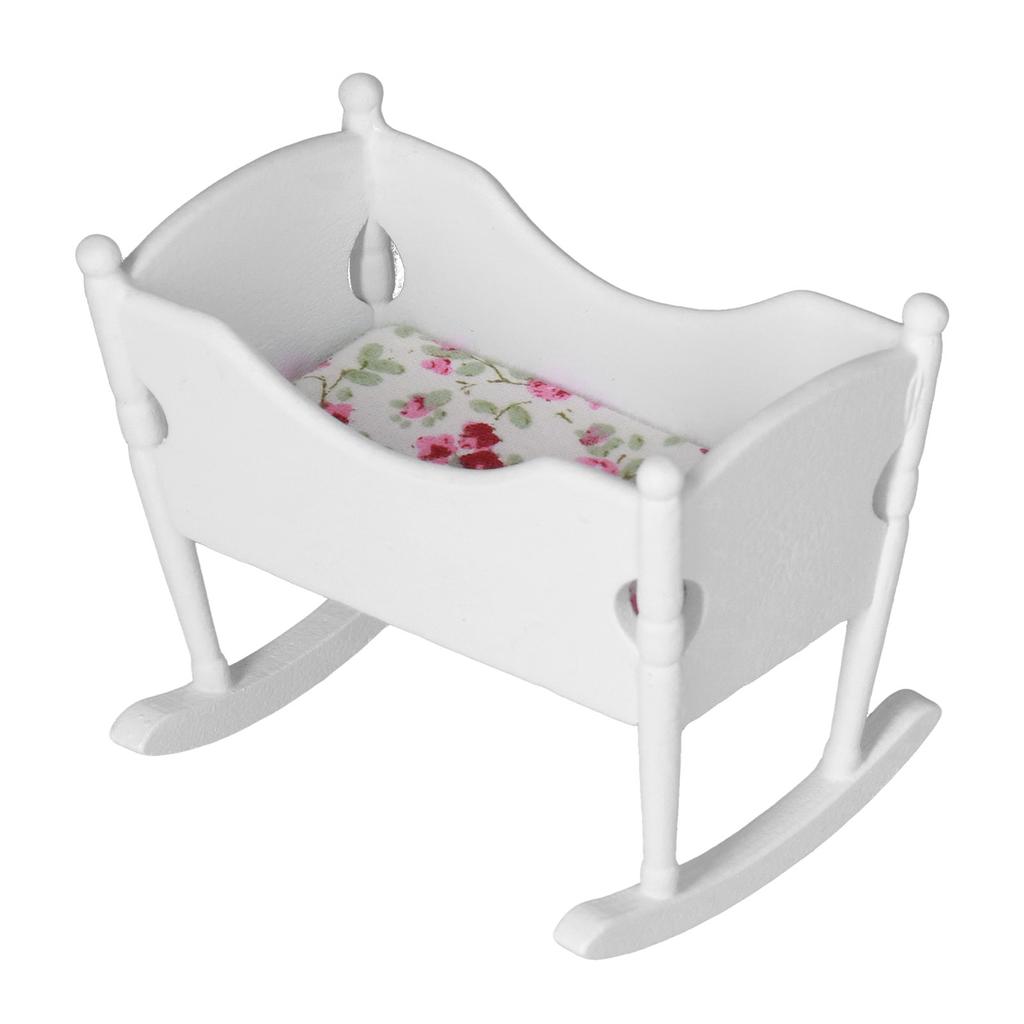 1:12 Holz Puppenhaus Babybett Weiß Säuglingswiege DIY Möbel Handwerkszubehör